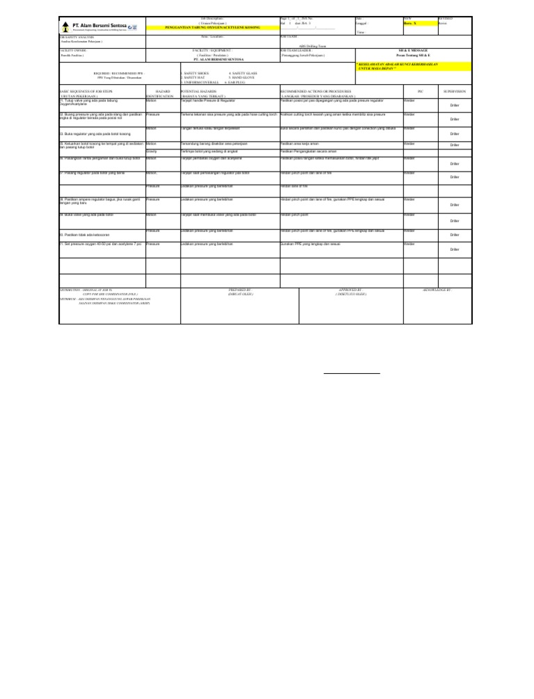 Sop Jsa Penggantian Tabung Oxy Acetylene Pdf
