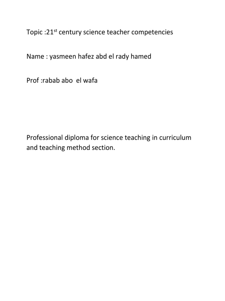 21st Century Science Teacher Competencies | PDF | Teachers | Critical ...