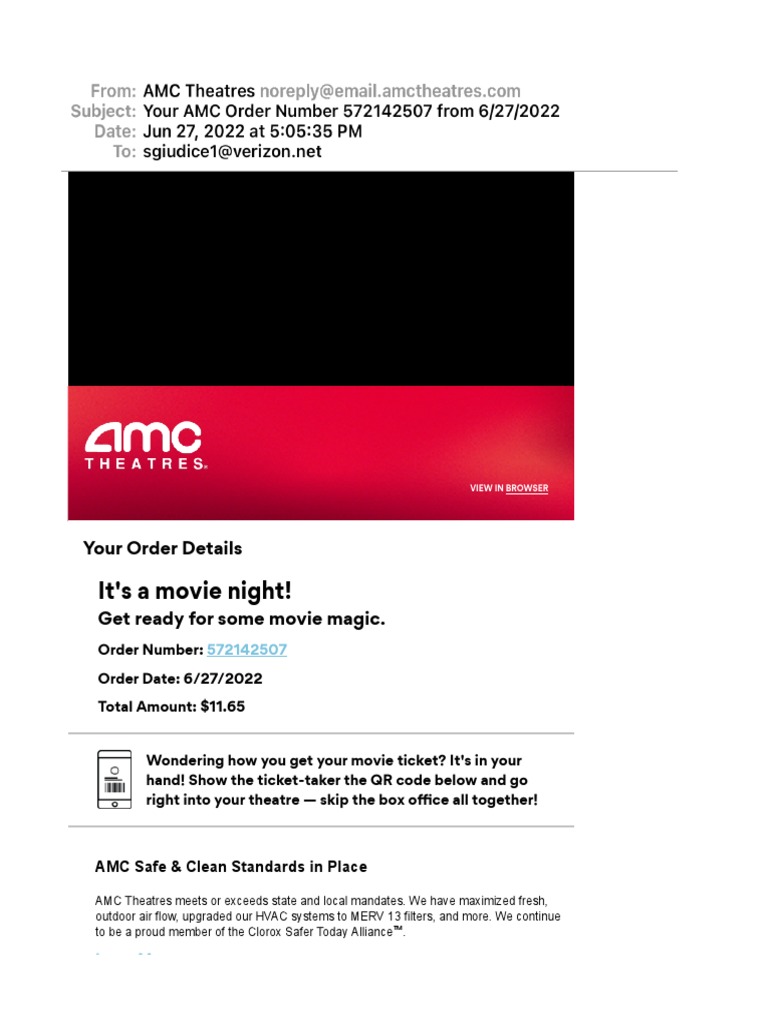 Your AMC Order Number 572142507 From 6272022 | PDF | Payments