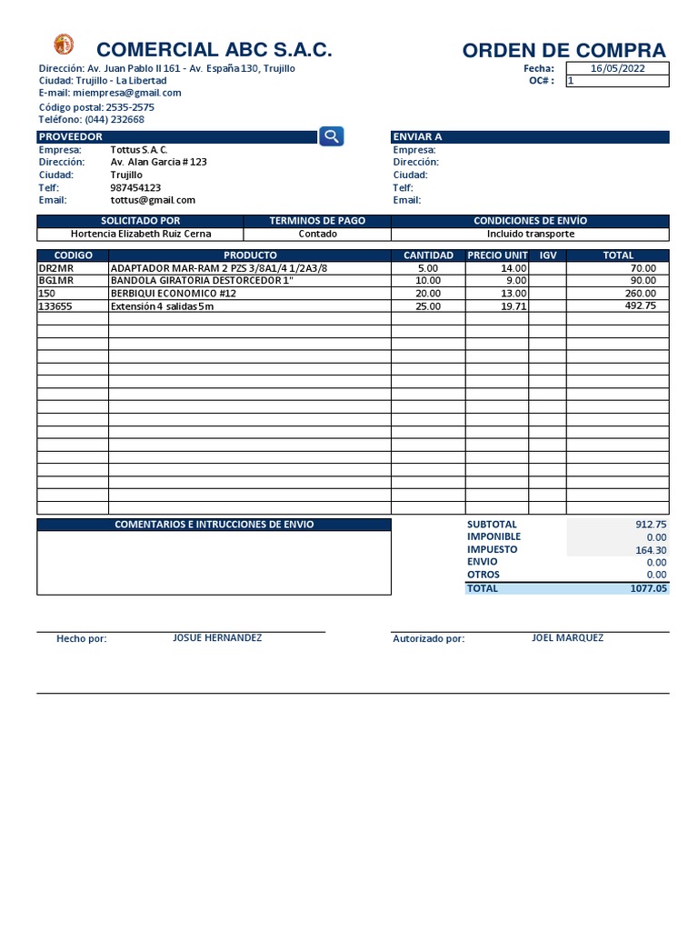 Ejemplo de Orden de Compra Simple | PDF