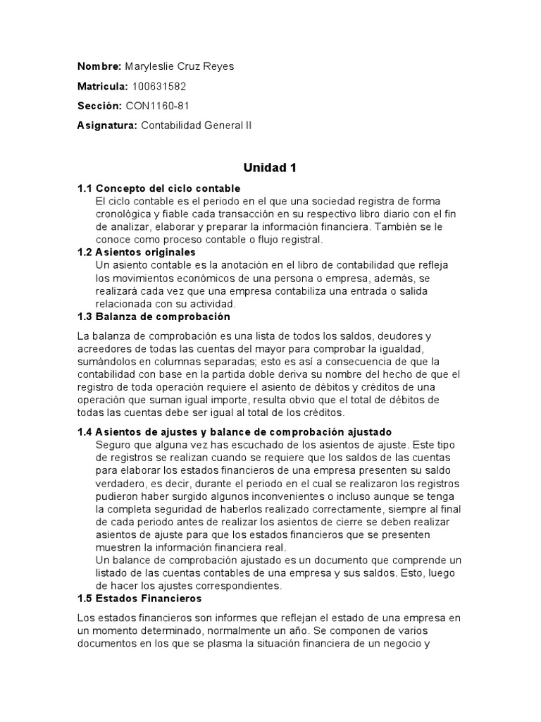 Unidad 1 Contabilidad 2 Pdf Contabilidad Estado Financiero