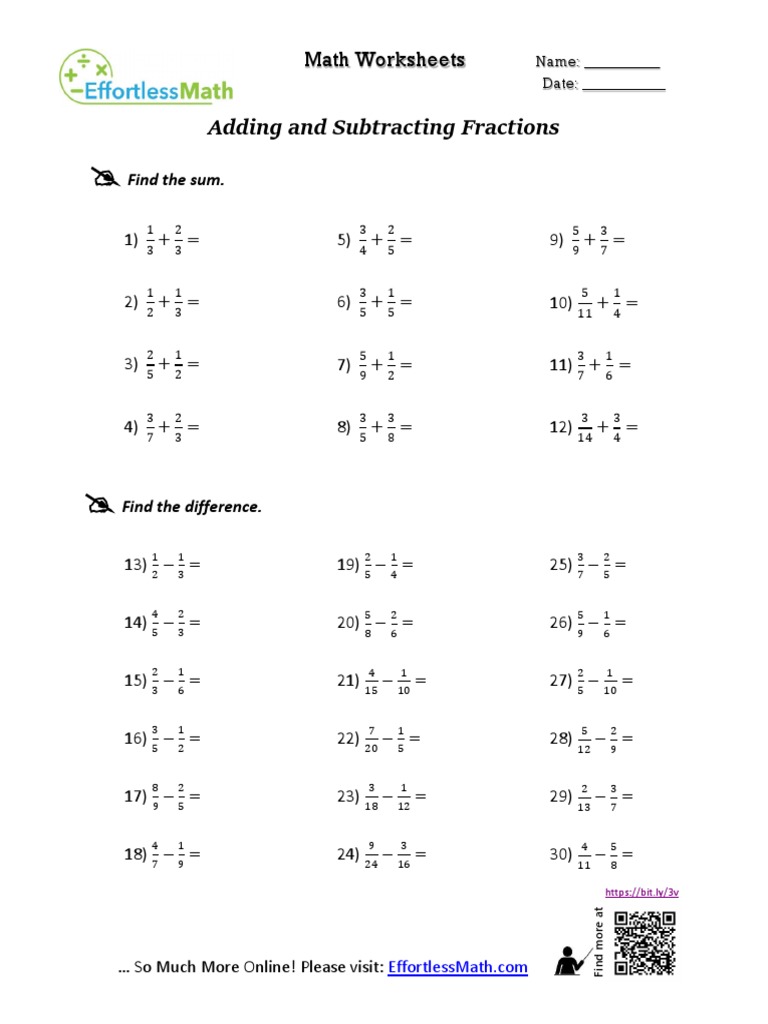 Adding and Subtracting Fractions | PDF