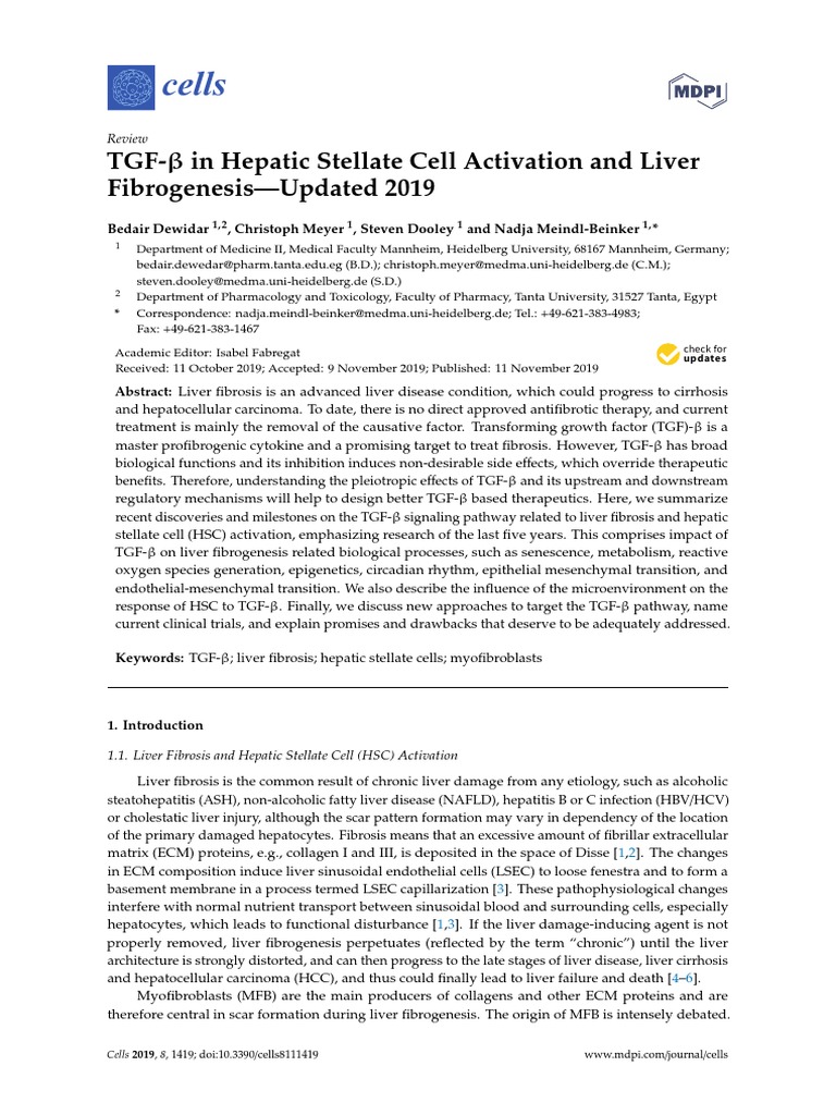 Cells 08 01419 | PDF | Transforming Growth Factor Beta | Cell Signaling
