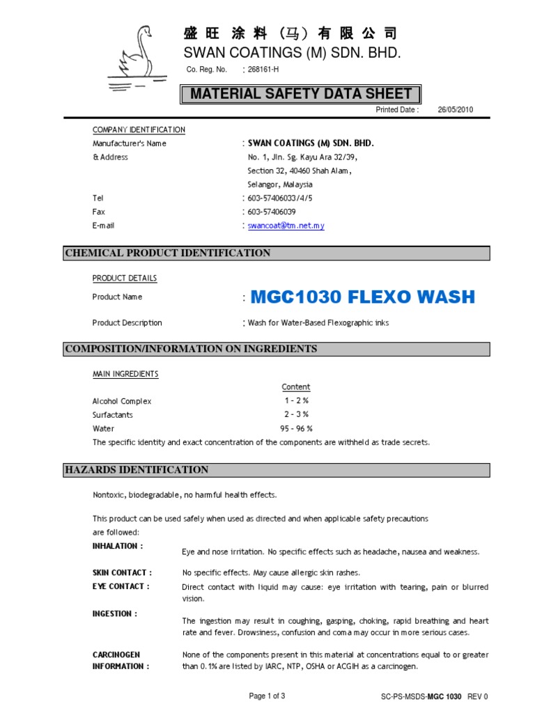 MSDS Flexo Wash PDF Water Clothing