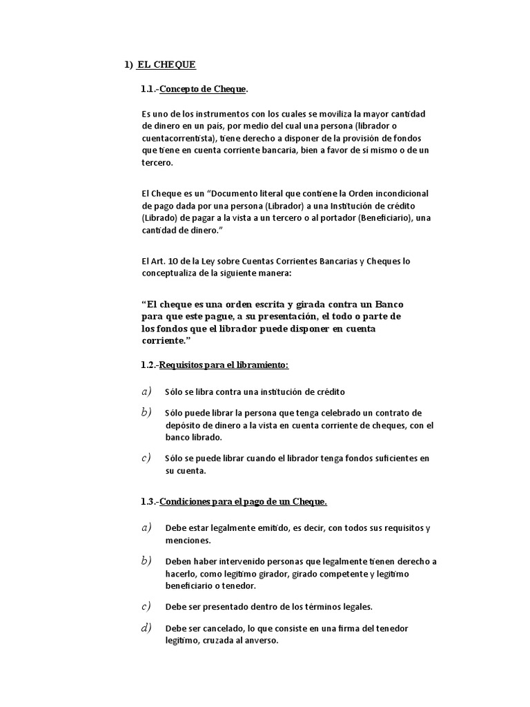 Conceptos Básicos Sobre Cheques Requisitos Características Y Tipos De