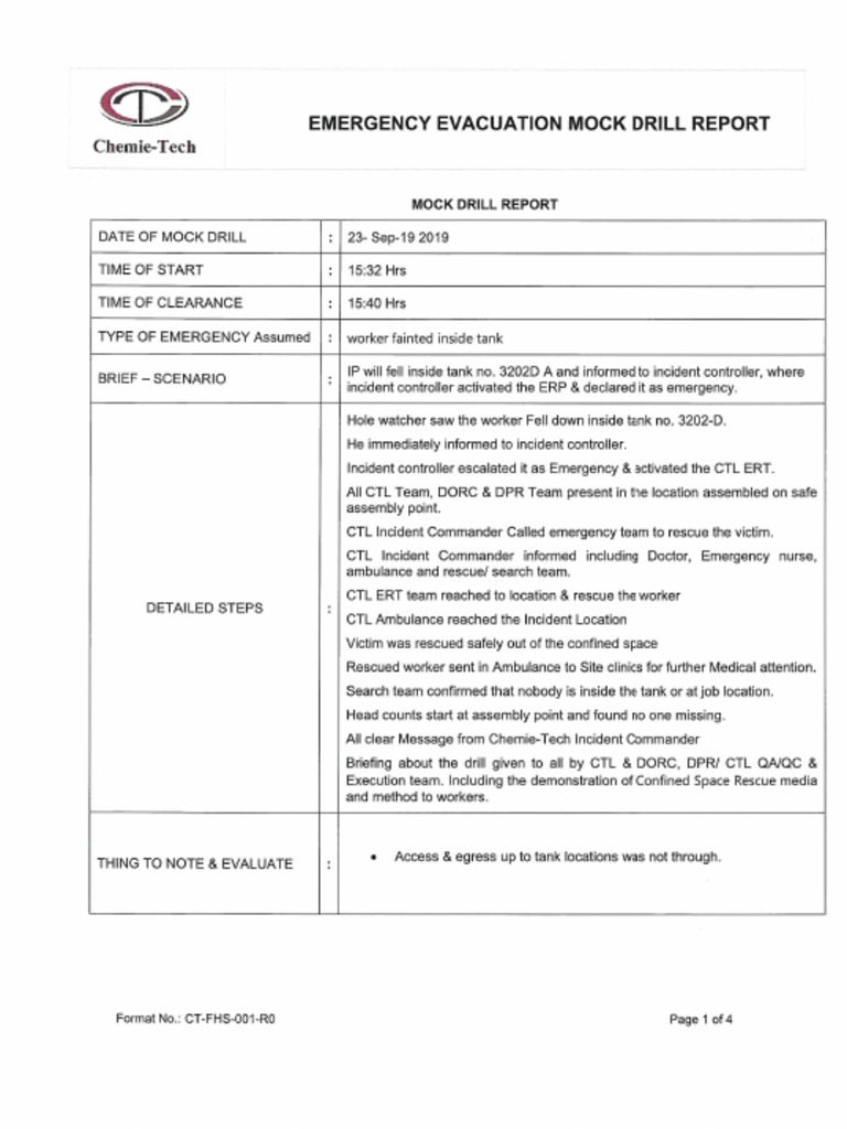 Confined space emergency rescue mock drill pdf
