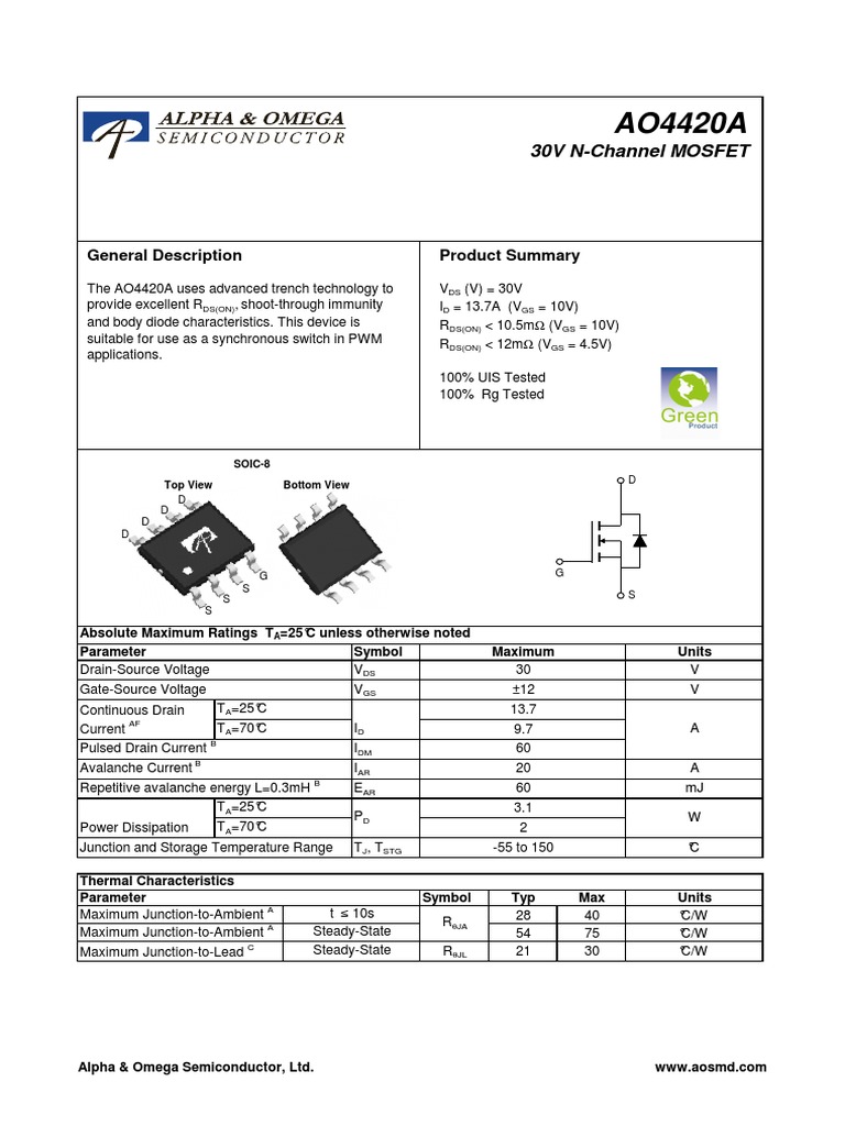 Product Summary General Description 30V NChannel MOSFET PDF