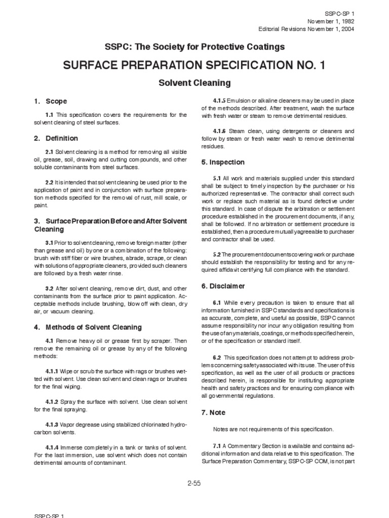 SSPCSP 1 Solvent Cleaning PDF Housekeeping Solvent