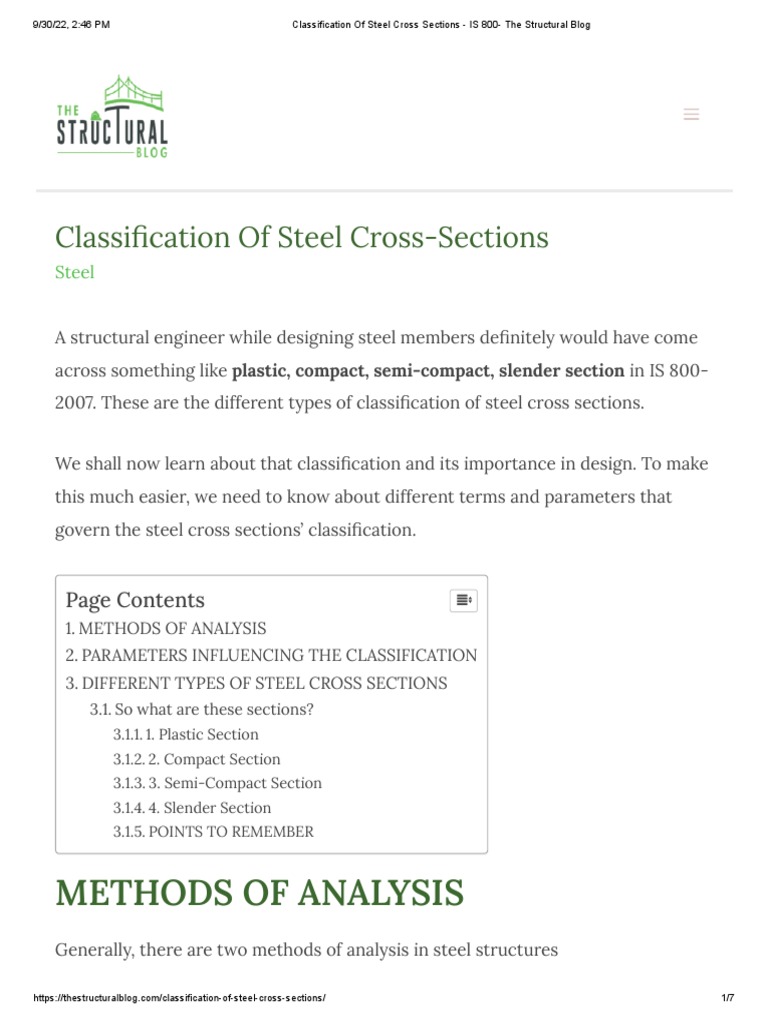 Classification of Steel Cross Sections - Is 800 - The Structural Blog ...