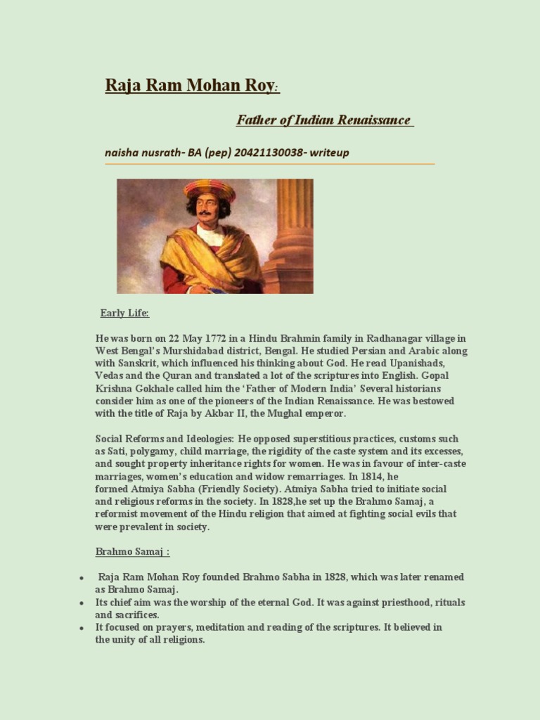 Biography of Raja Ram Mohan Roy | PDF
