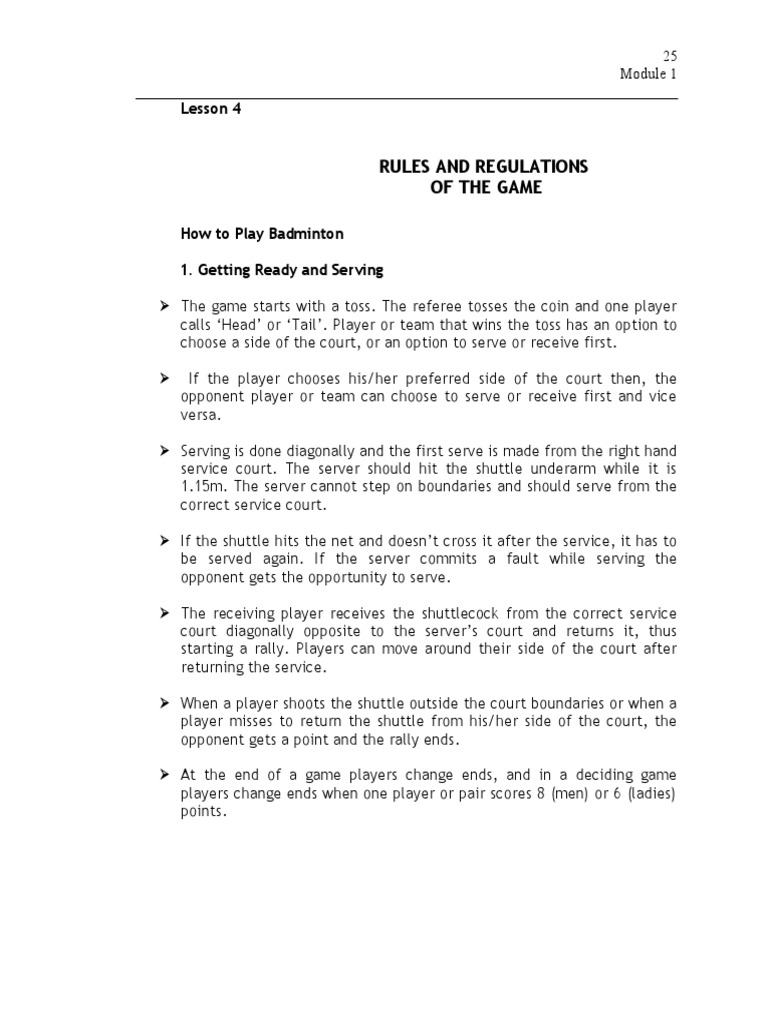 PE 102 Badminton Lesson 4 PDF