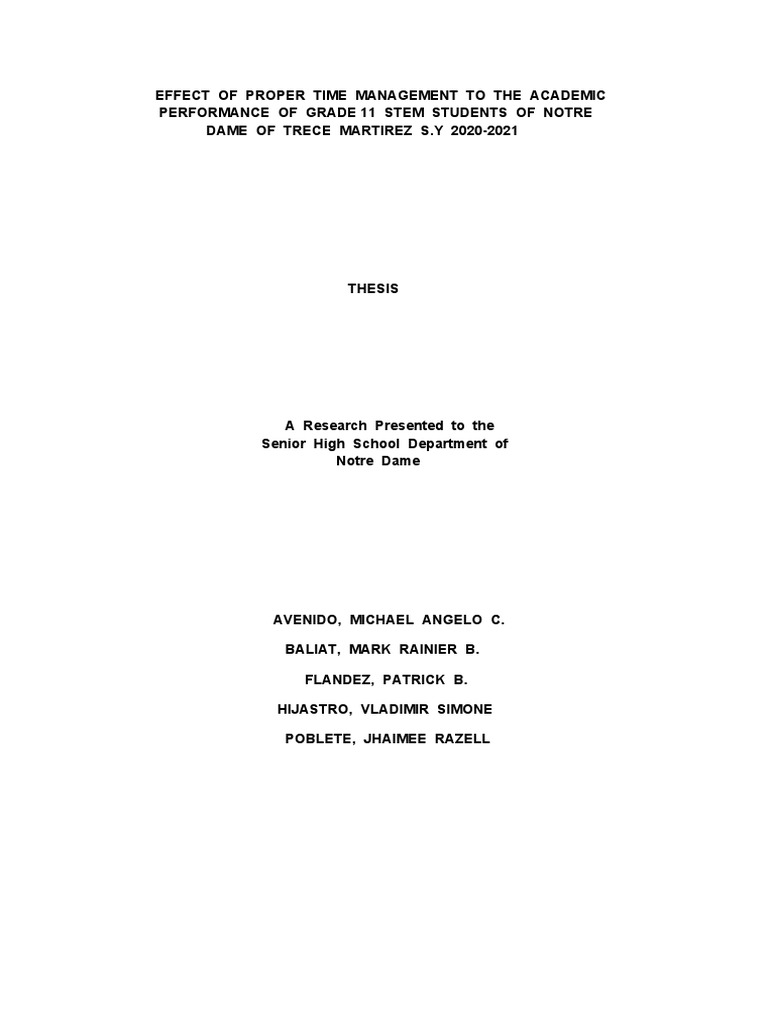 Effect of proper time management to the academic performance of grade