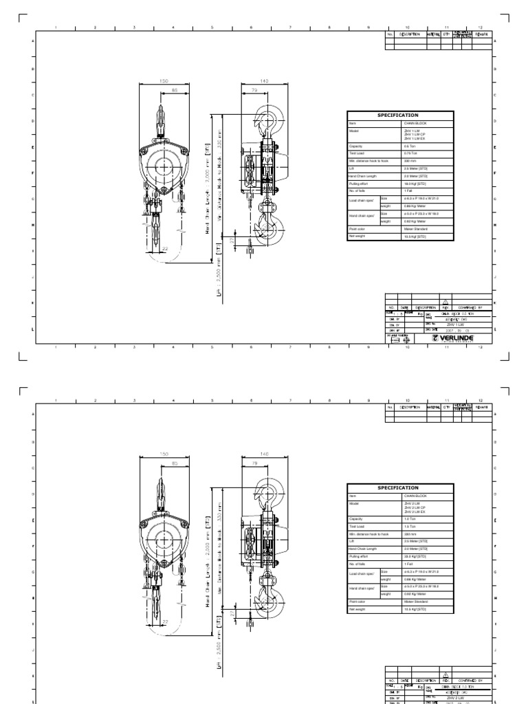 Verlinde ZHV Manual Chain Block Technical Guide PDF Metre Ton