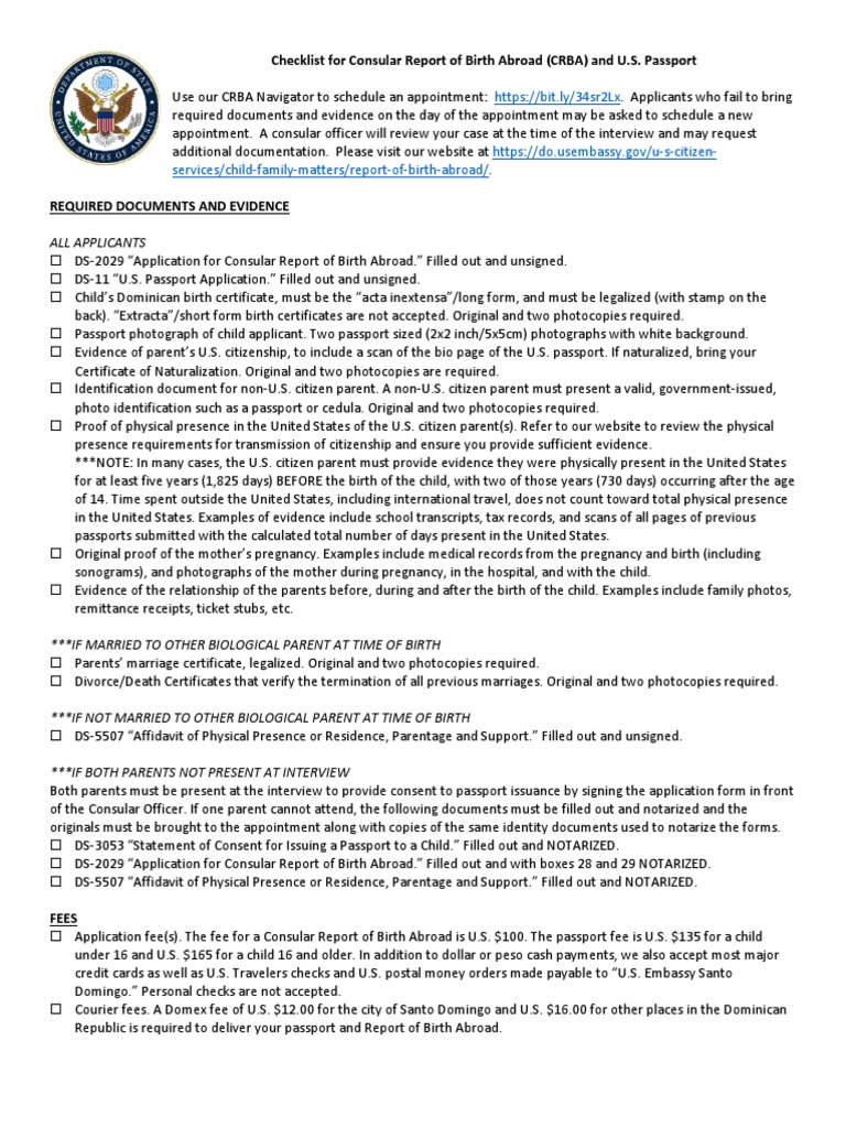 CRBA Checklist for U.S. Citizens Abroad | PDF | Identity Document ...