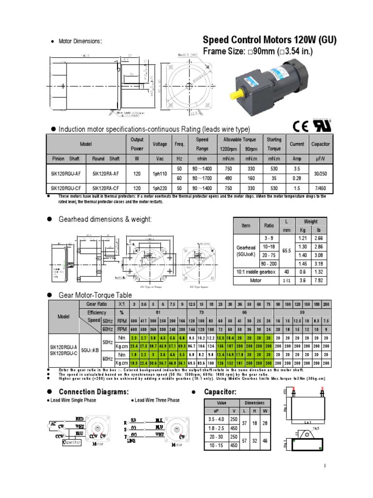 Speed Control Motors Specifications | PDF | Electric Motor | Gear