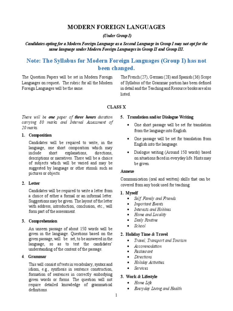 Modern Foreign Language Group I (Including French, German and Spanish) PDF Logic Vocabulary