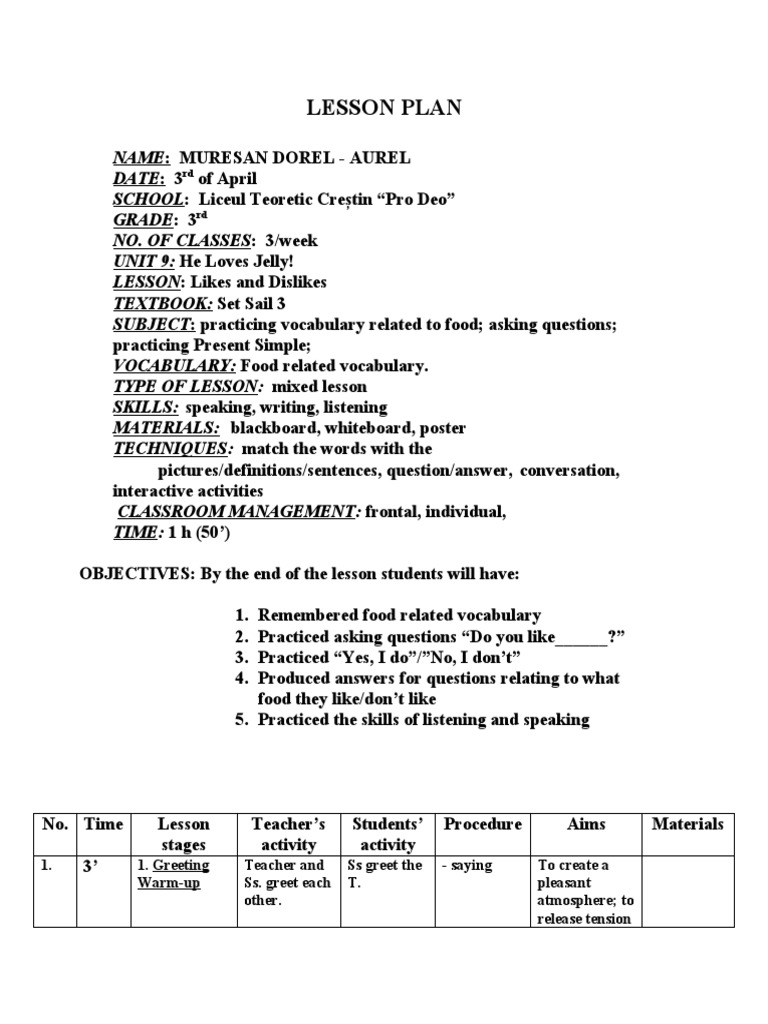 Lesson Plan Food PDF
