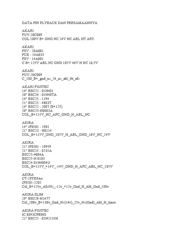 Flyback Data Pins And Models Guide Pdf Consumer Electronics