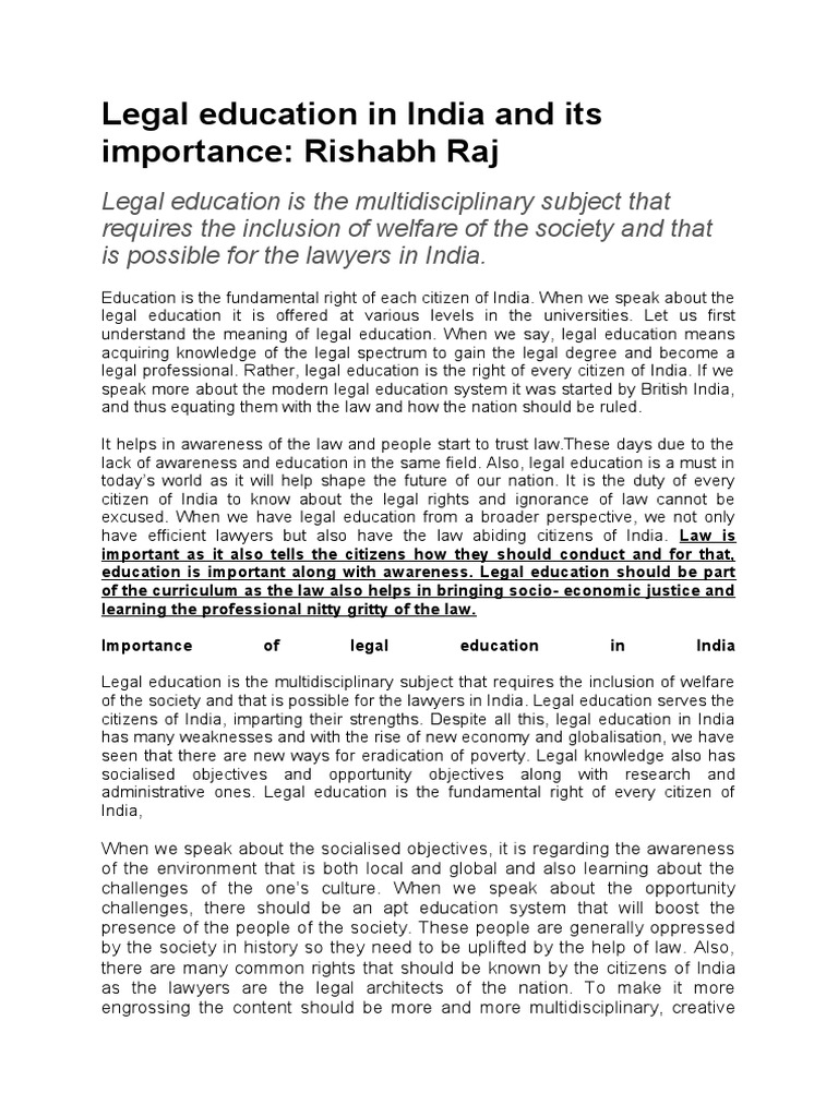 Legal Education in India and Its Importance PDF
