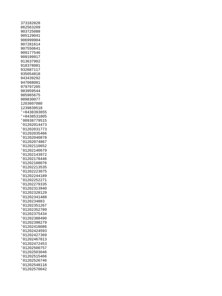 A collection of phone numbers and alphanumeric strings PDF