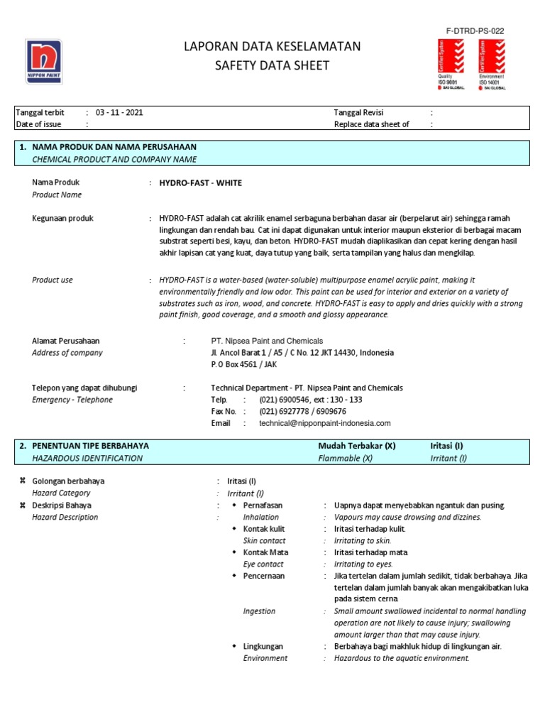 MSDS Cat Akrilik Hydro-Fast | PDF