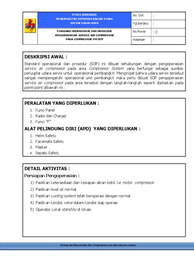 SOP Service Air Compressor OK PDF