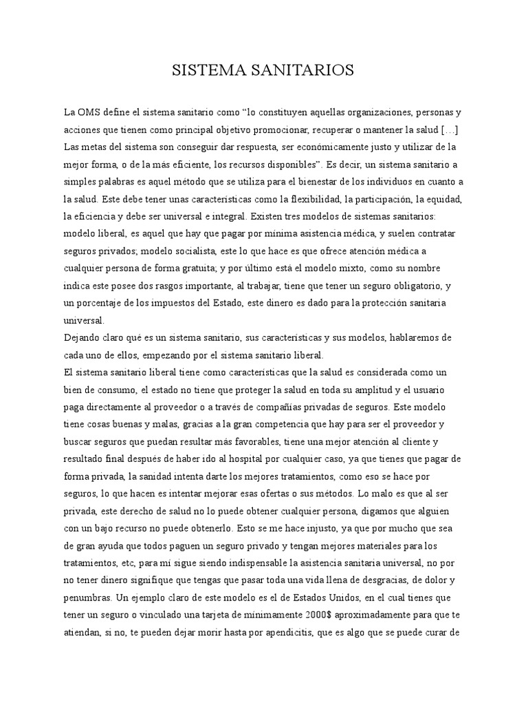 Sistema Sanitarios PDF Sistema de salud Cuidado de la salud