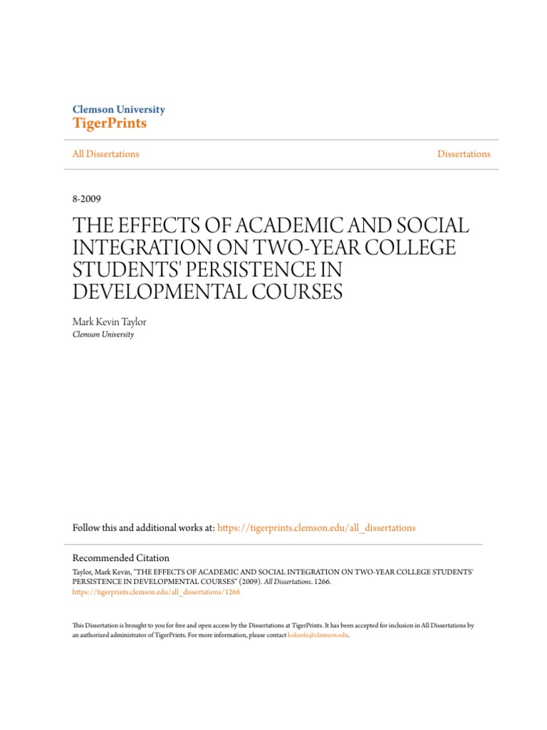 Academic & Social Integration Effects | PDF | Thesis | Conceptual Model