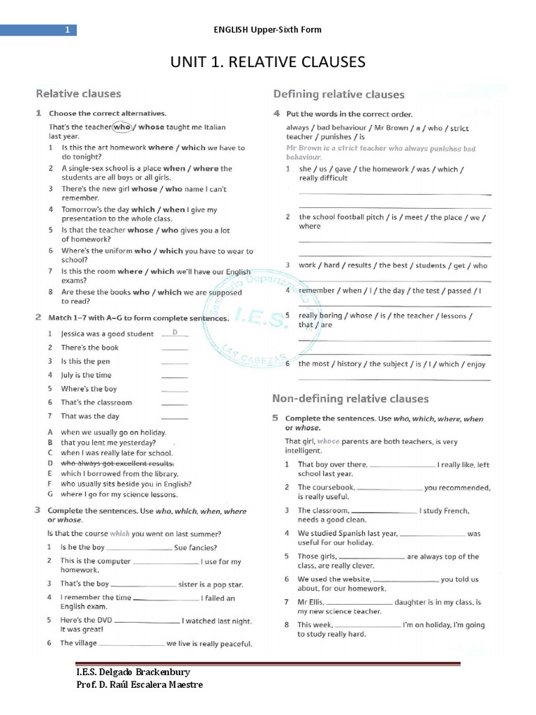 Relative Clauses Exercices | PDF