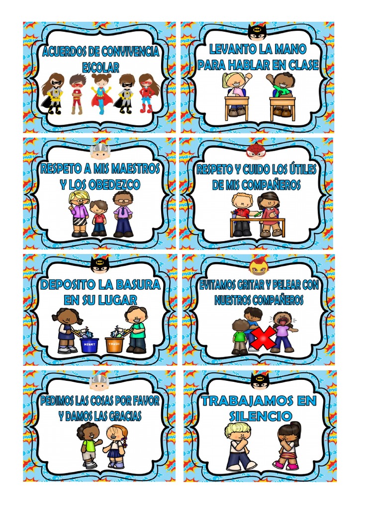 Acuerdos De Convivencia Escolar Tarjetas Pdf