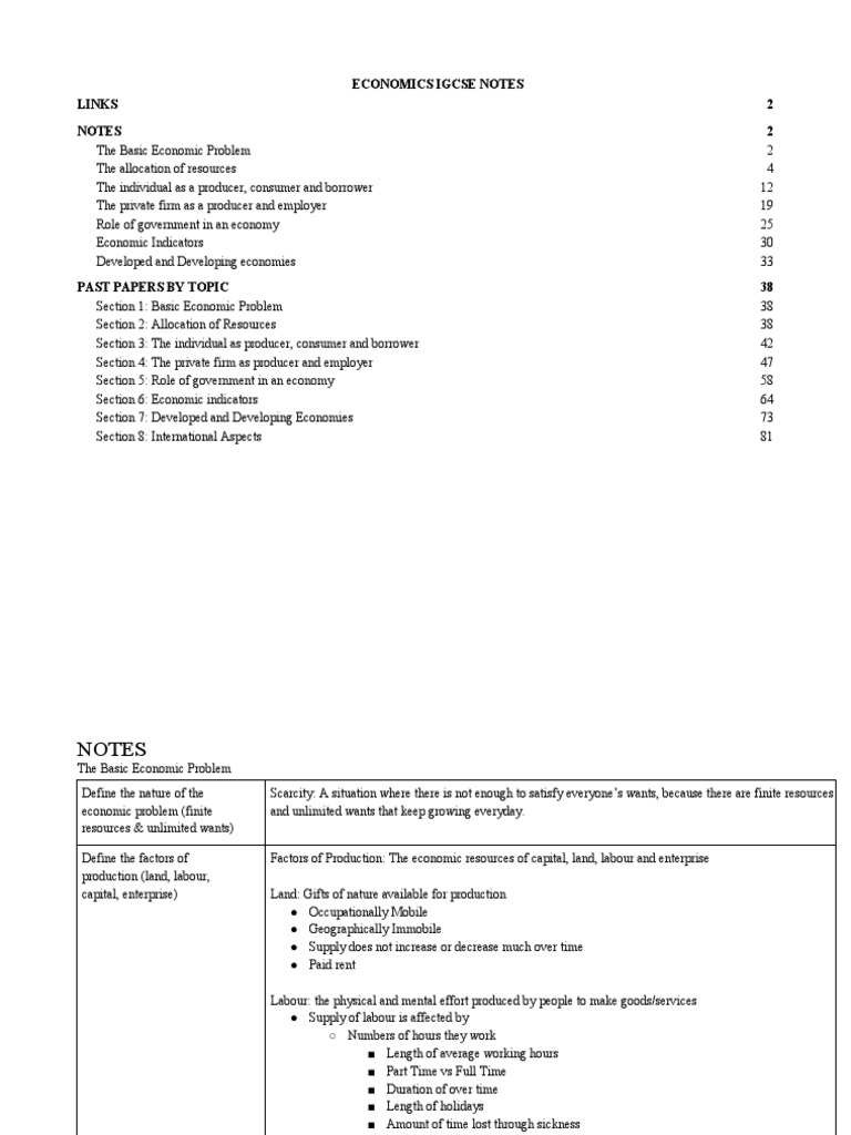 IGCSE Economics Study Notes Guide | PDF | Price Elasticity Of Demand ...