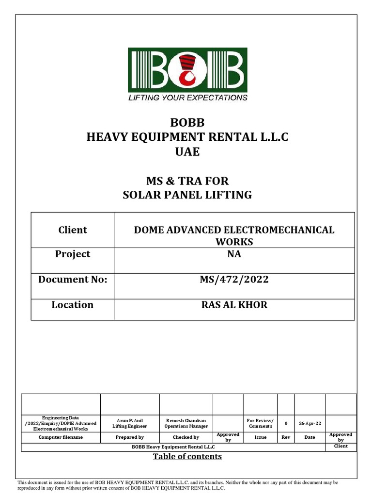 Solar Panel Lifting Method Statement PDF Crane (Machine