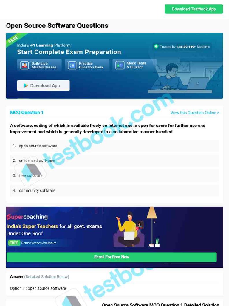 MCQ On Open Source Software 5eea6a0839140f30f369d721 PDF