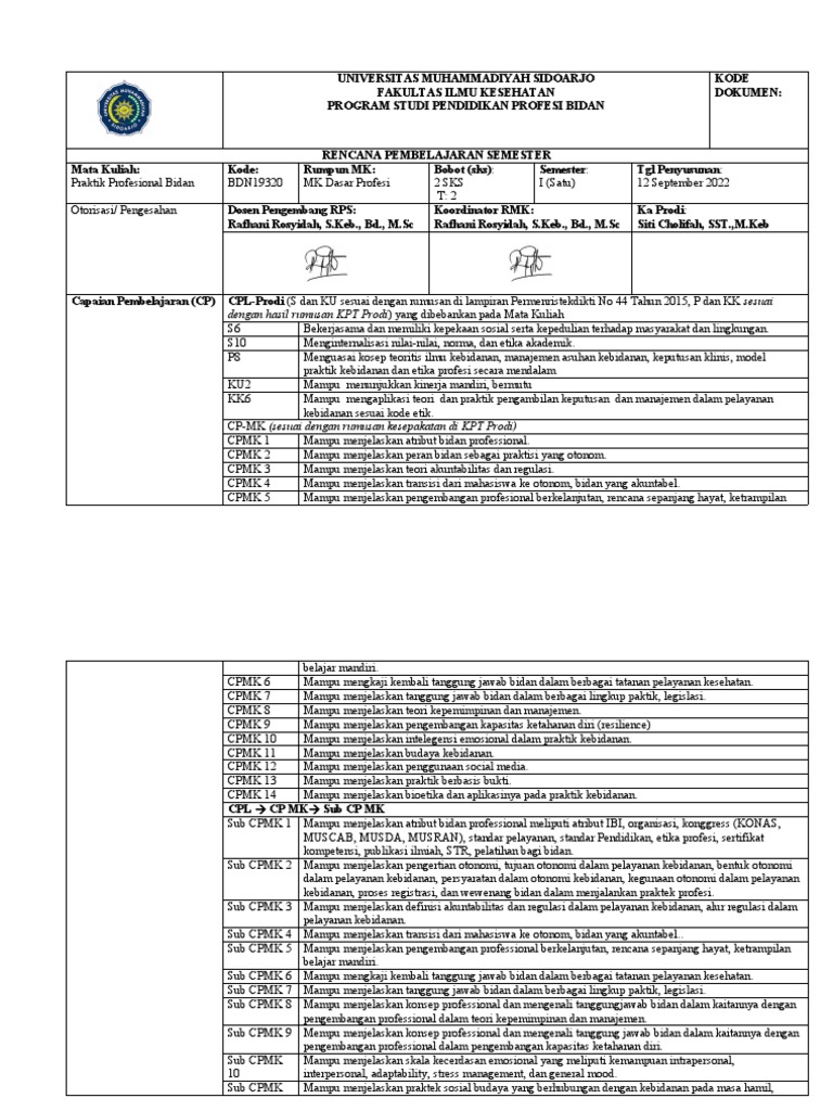 RPS Praktik Profesional Bidan | PDF