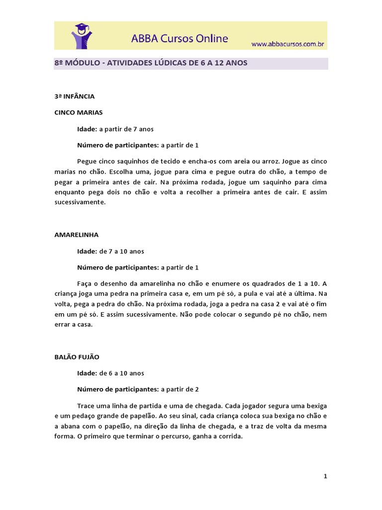 Atividades Lúdicas para Crianças de 6 a 12 anos | PDF | Futebol