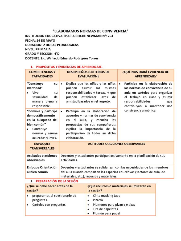 Normas de Convivencia en IE 1254 | PDF | Salón de clases | Evaluación