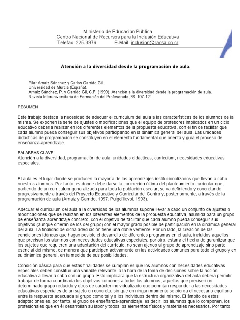 Atención A La Diversidad Desde La Programación de Aula | PDF | Plan de ...