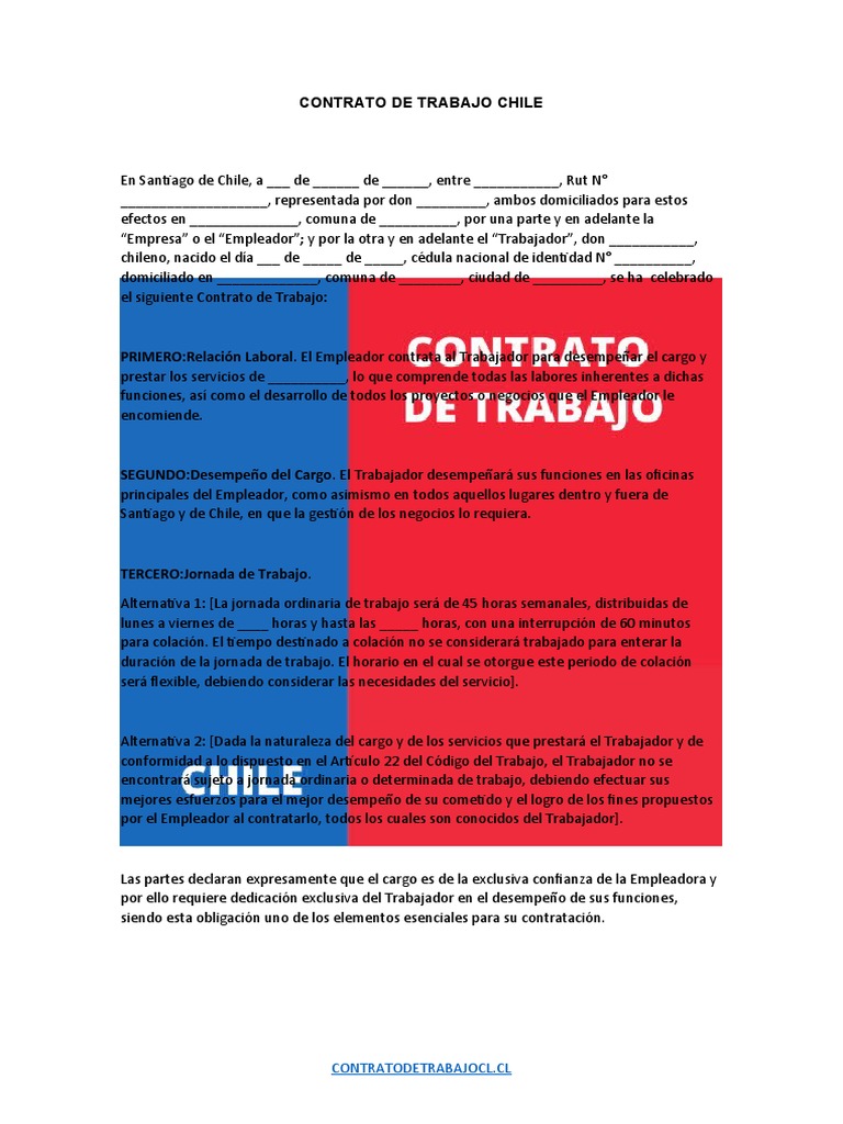 Contrato de trabajo chile modelo formato word pdf