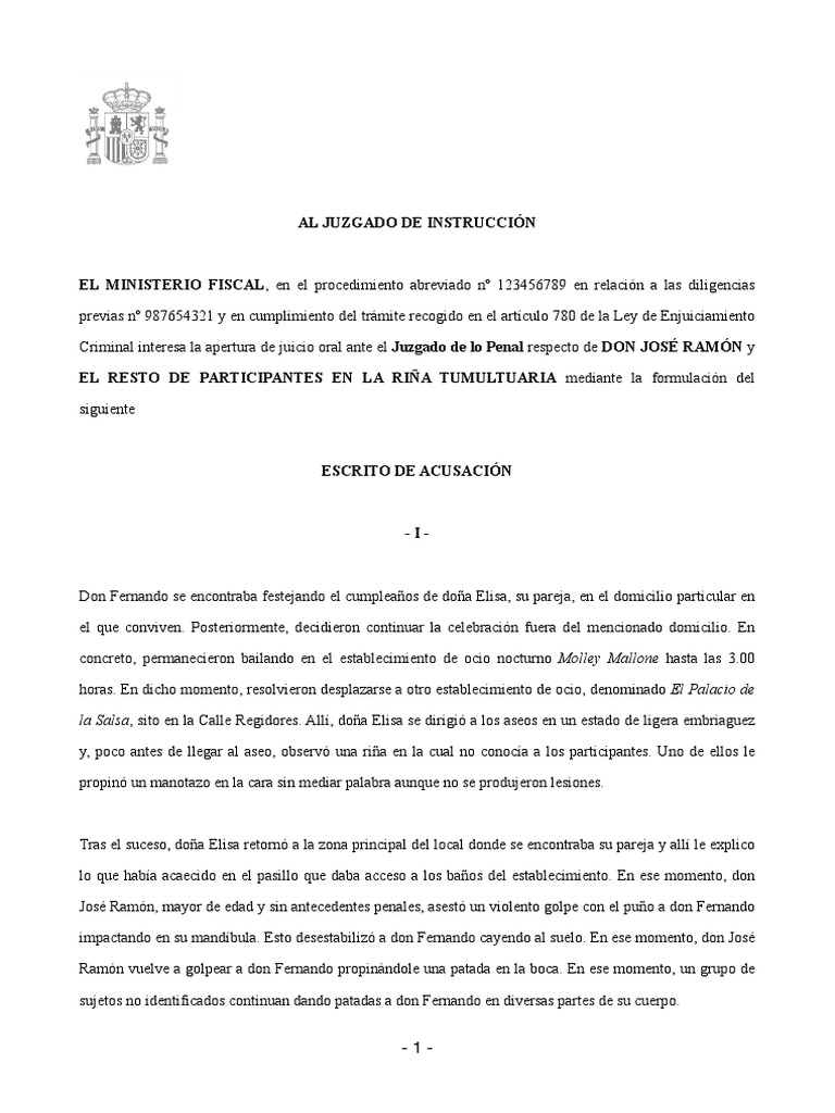 Ejercicio Escrito de Acusación PDF Derecho penal Castigos