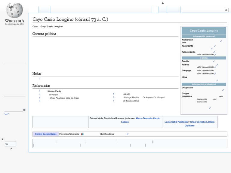 Cayo Casio Longino (Cónsul 73 A. C.) Wikipedia, La Enciclopedia Libre
