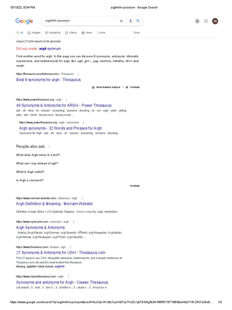 Arghhhh Synonym Google Search Download Free PDF Applied