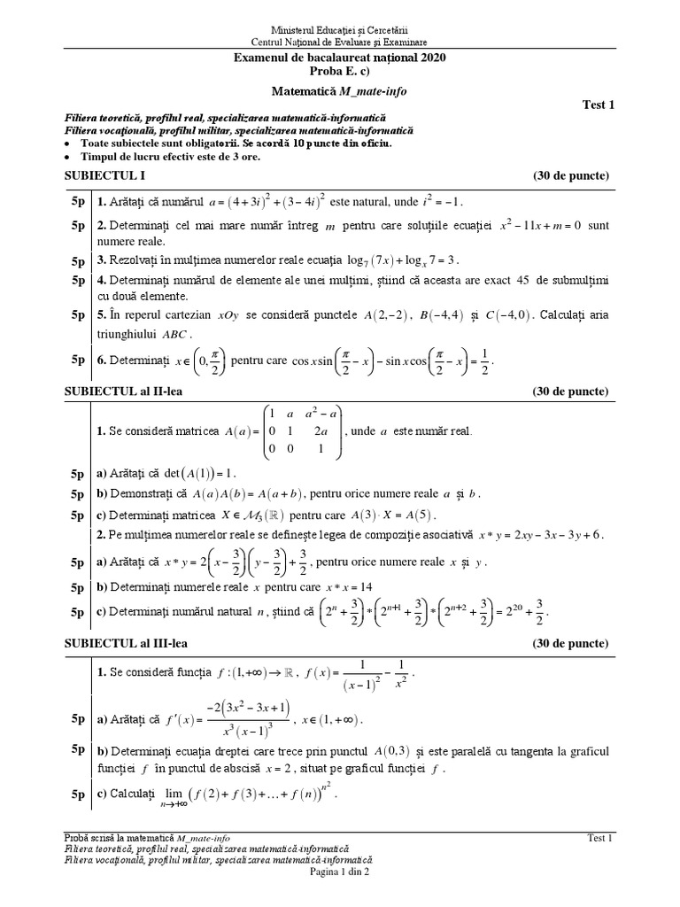 Teste Mate Info 2020-2021 | PDF