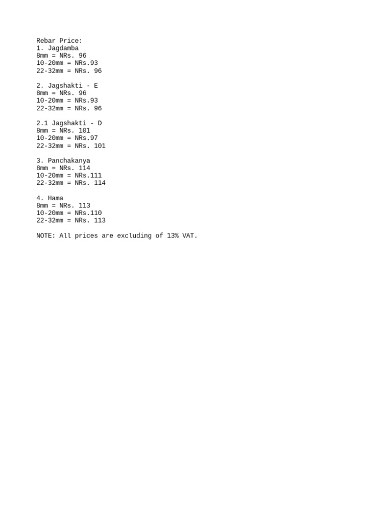 Rebar Price As Per 2022.10.11 PDF