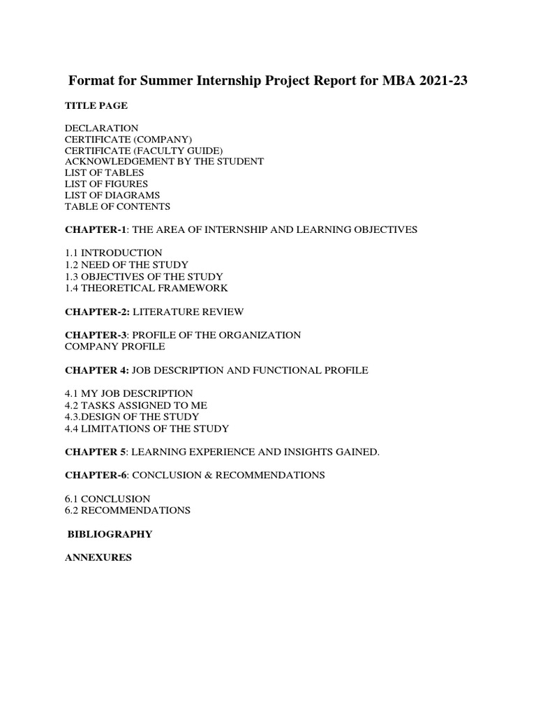 SIP Report Format for MBA Interns | PDF
