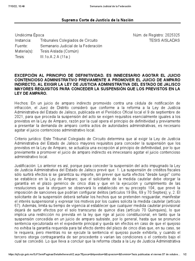 Tesis Aislada III. 1A.2A. (11a) PRINCIPIO DE DEFINITIVIDAD | PDF