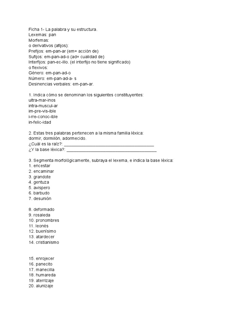 La Palabra y Su Estructura Ejercicios | PDF