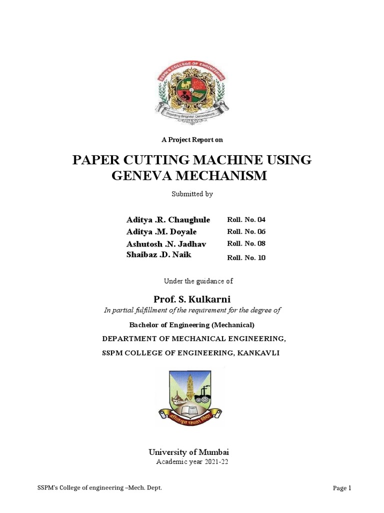 Paper Cutting Machine Using Geneva Mechanism (Revised) PDF