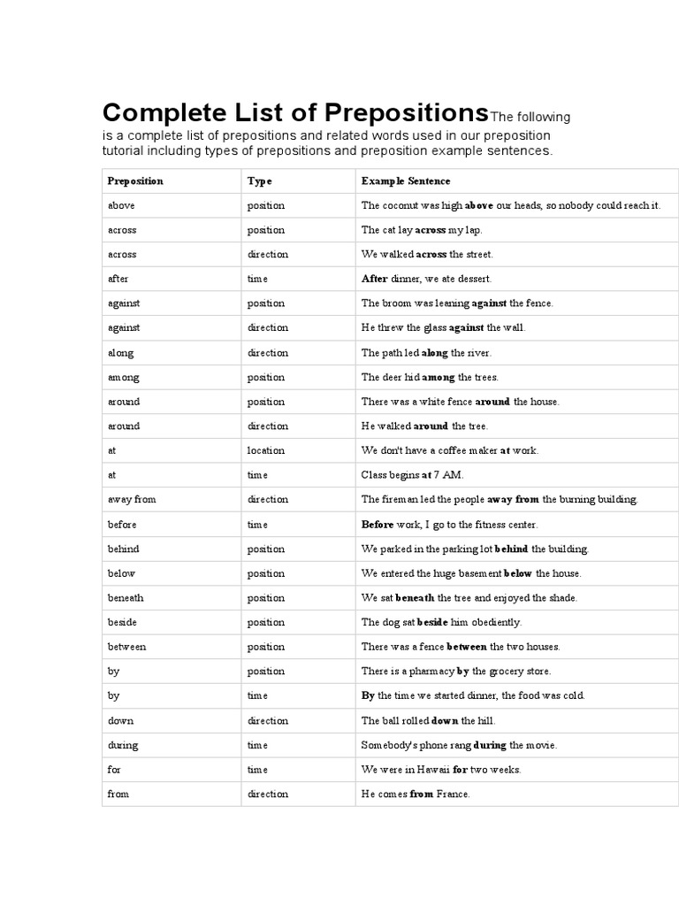 List of Prepositions | PDF | Christmas And Holiday Season