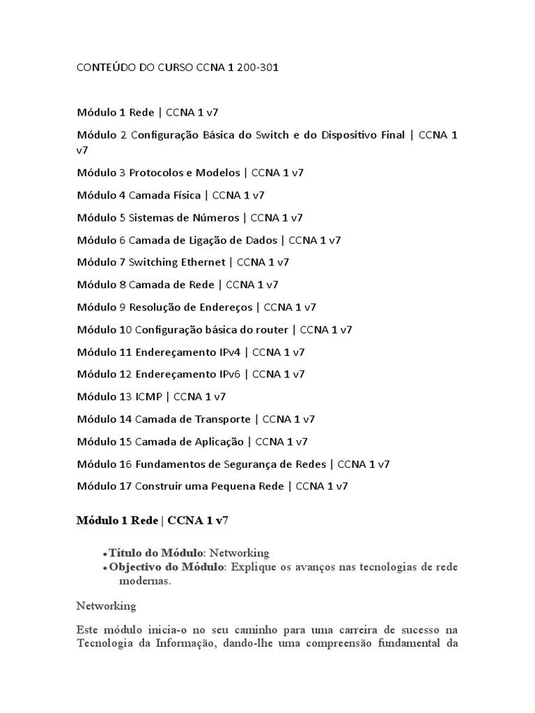 Conte do Do Curso Ccna V7 PDF Rede De Computadores Roteador 