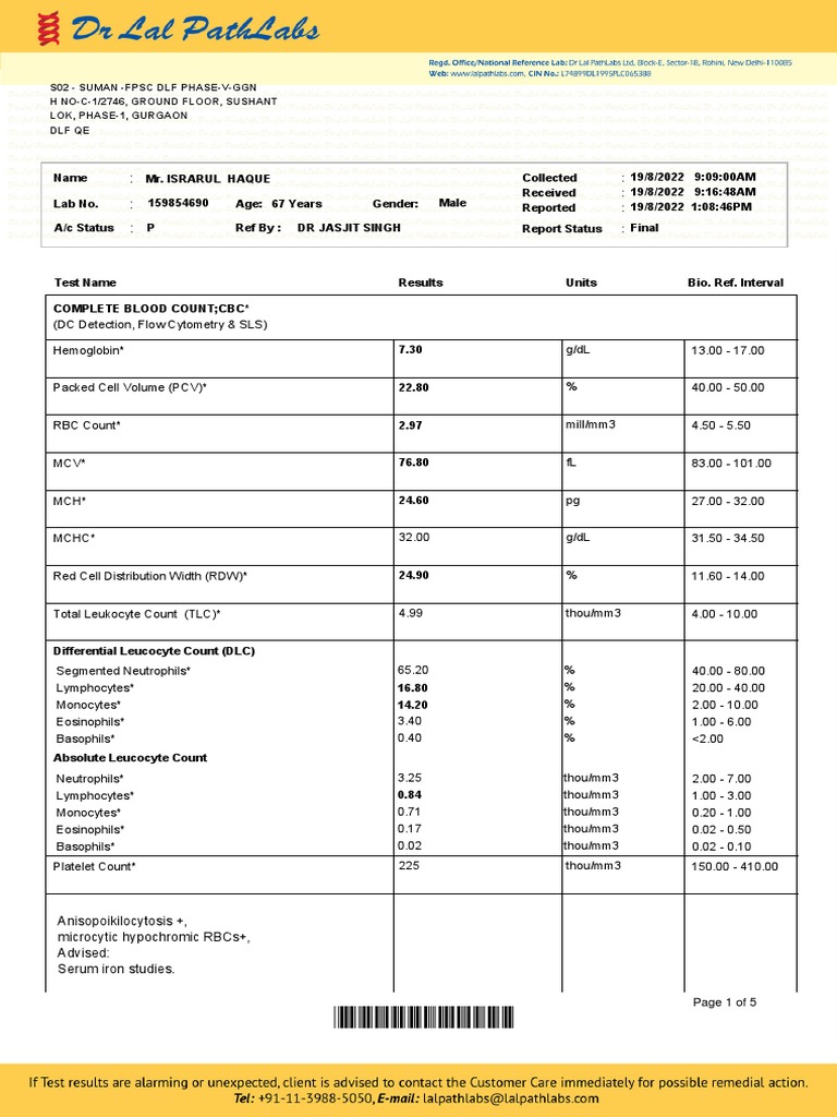 Dr. Lal PathLabs Blood Test Report | PDF